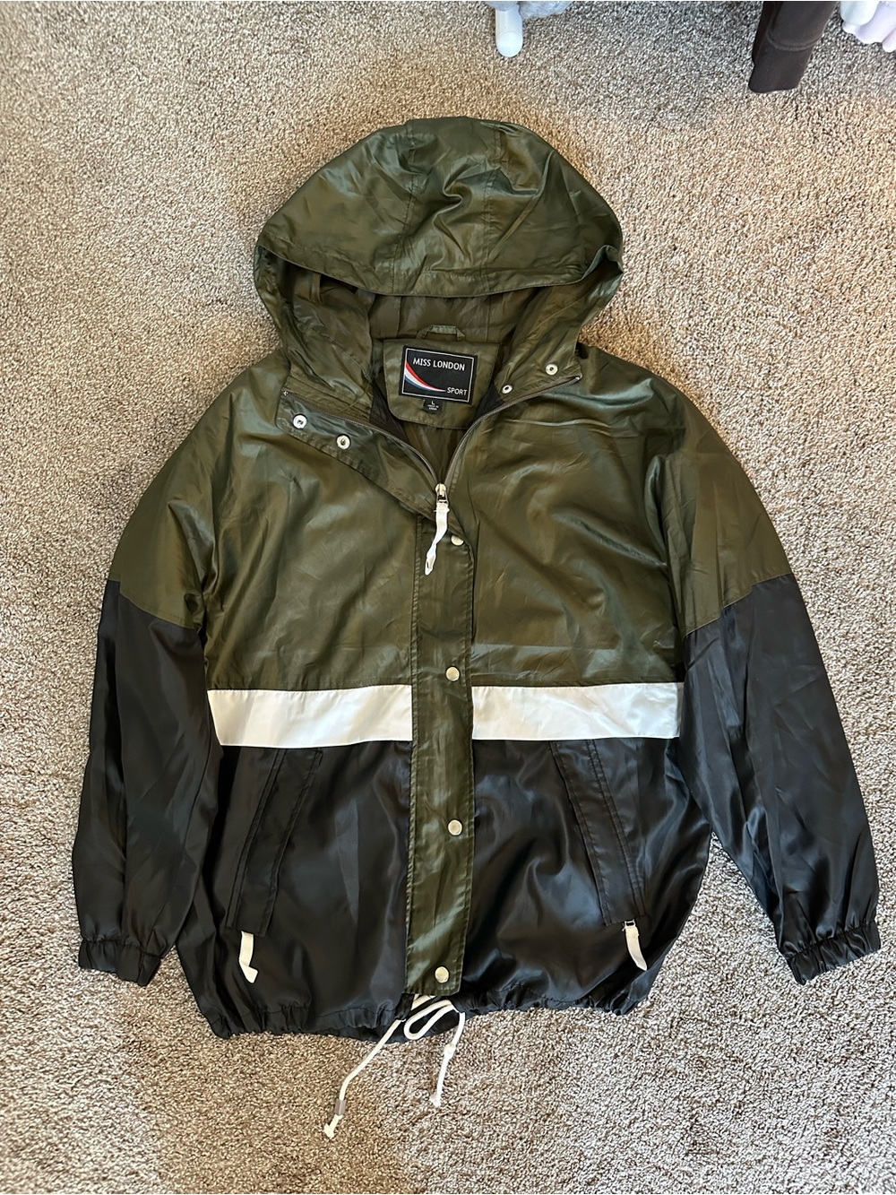 Miss London Olive Green Sport Jacket with Red & Blue Accent